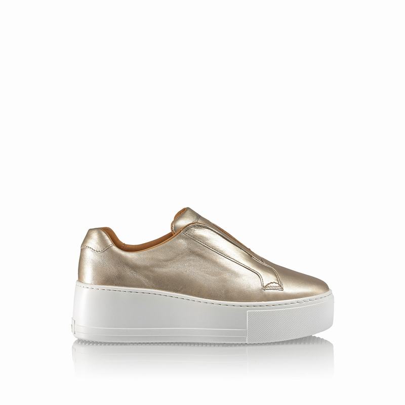 Russell & Bromley Park Up Flatform Laceless Sneakers Women's Gold [OES8567QM]